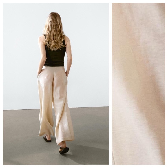 NWT. Massimo Dutti Golden Linen Blend Flowing Trousers with Darts. Size 6. - Picture 4 of 13